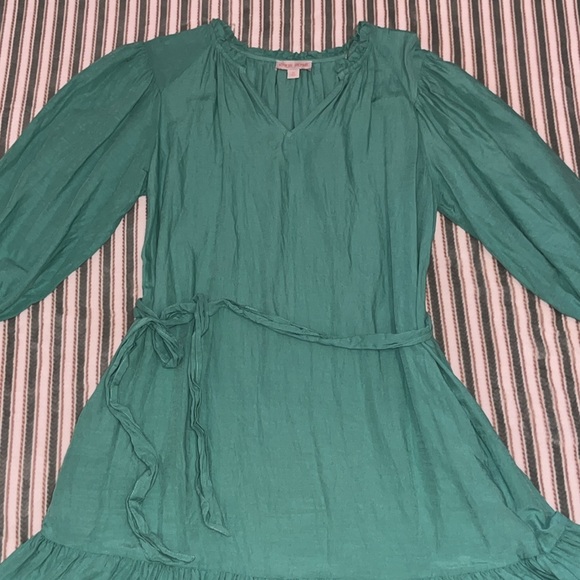 Knox Rose Women’s Teal 3/4 Puffy Sleeve Vneck ruffle dress with tie belt XS - Picture 5 of 11